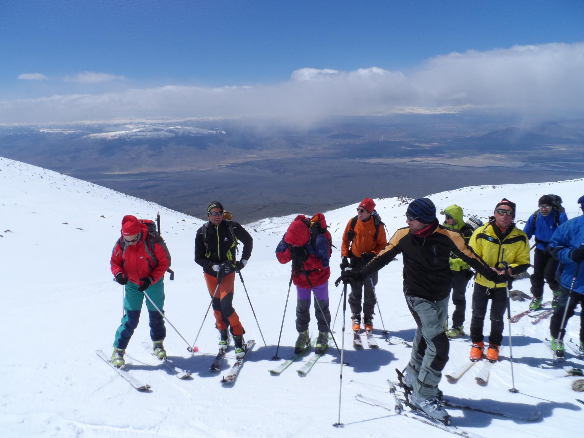 Skiers on a snowy Mount Ararat route