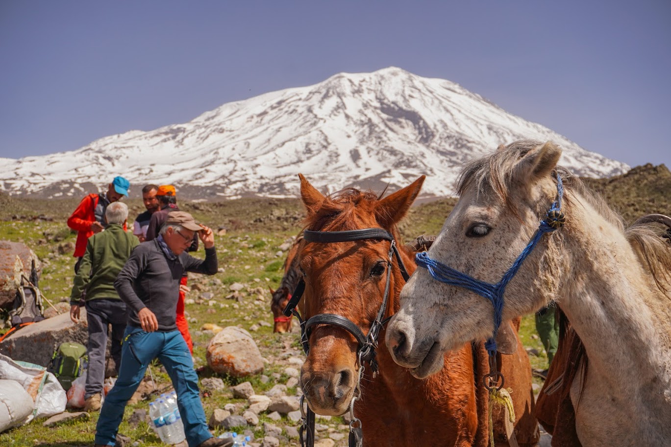 Mount Ararat and a group of climbers