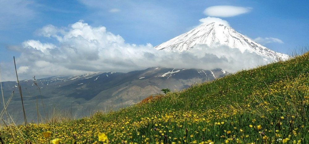 Mount Damavand rising above the foothills